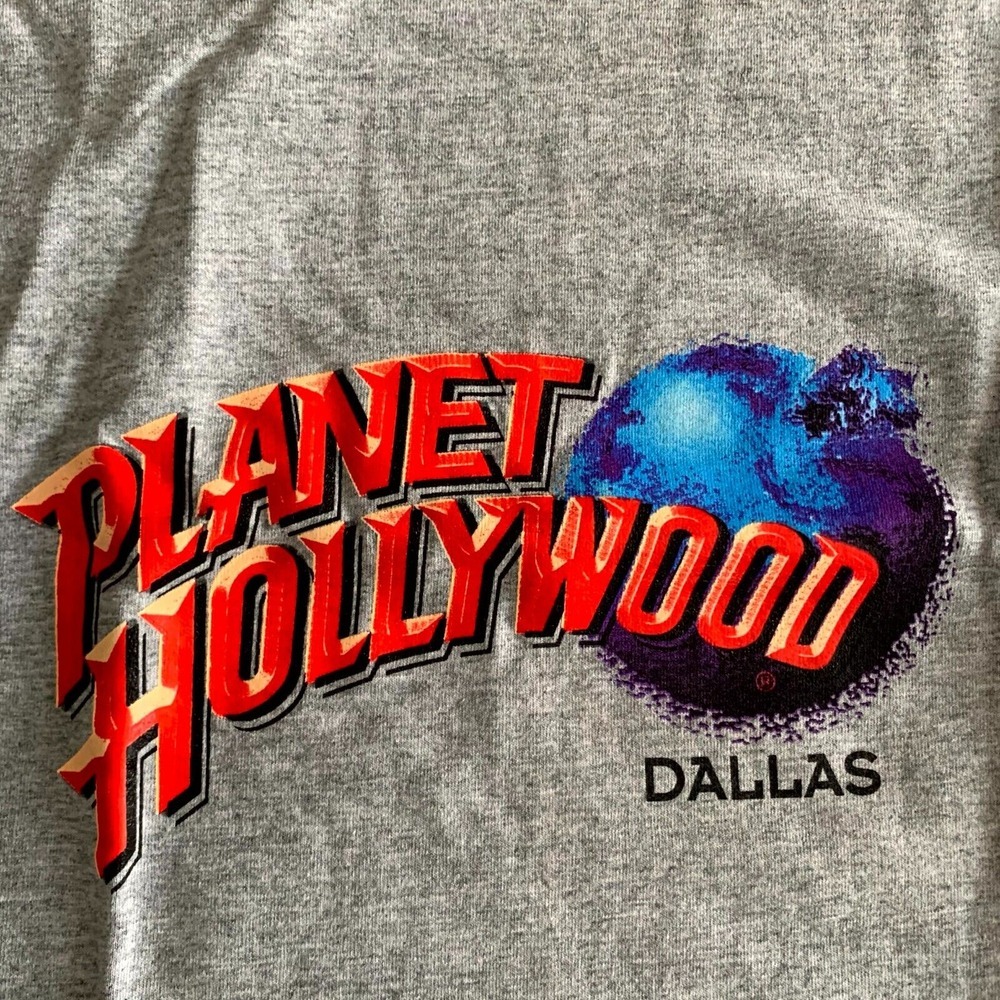 Vintage 1998 Planet Hollywood DALLAS Graphic Gray T-Shirt Adult Large XLARGE
